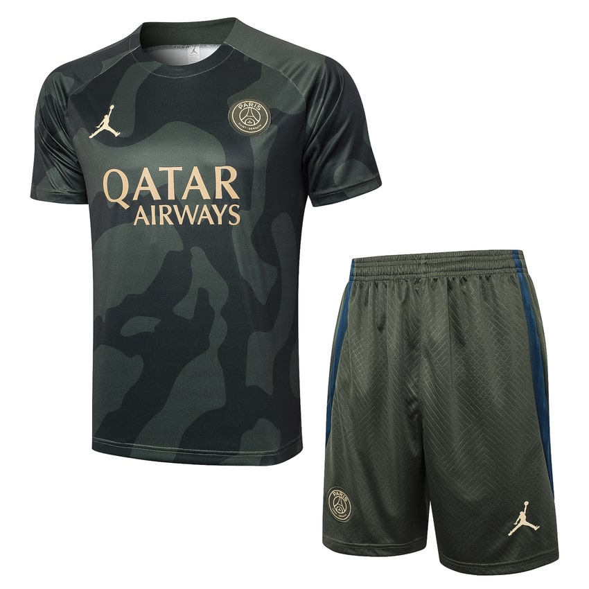 Ensemble Maillot Short PSG 2024 2025 Noir Vert