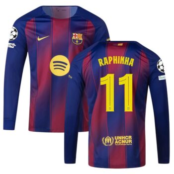 Maillot Barca Domicile 2025 2026 Raphinha Manches Longues UCL